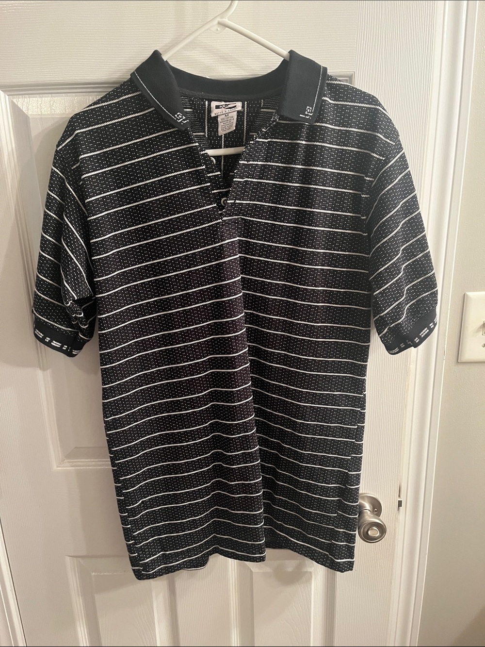 Bette & Court Black Cotton Striped Polo Shirt